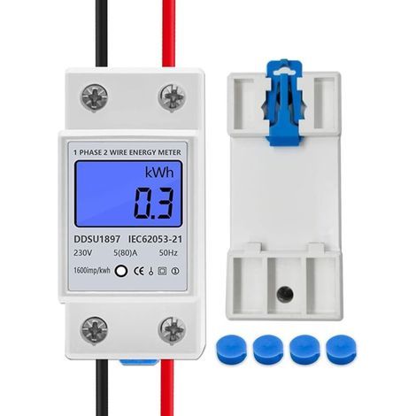 Stromverbrauchszähler, einphasiger Zweileiter-Stromzähler, digitales LCD-Display, 220 V, 5 (80) Hz, 50/60 Hz, Stromverbrauchszähler mit DIN-Schienenmontage (1/5)