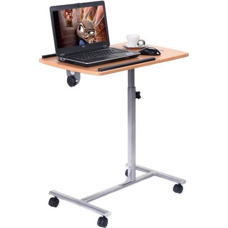 Costway – Table d’ordinateur mobile réglable 71-93 cm – Surface 64 x 45 cm – 4 roulettes verrouillables – Panneaux MDF E1 avec placage PVC