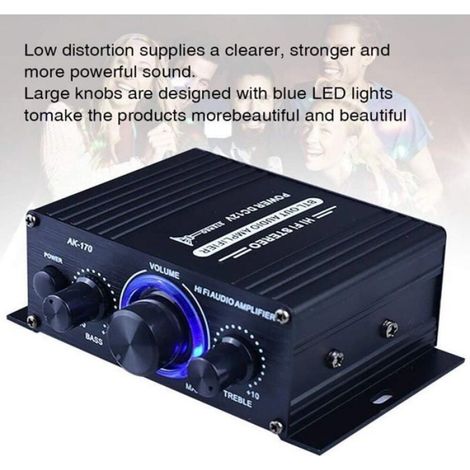 1 Mini amplificateur stéréo,Double canal,Alliage d'aluminium,Faible distorsion,Boutons LED,Haut-parleurs passifs (1/4)