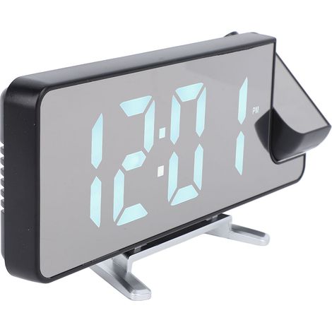 Réveil à projection avec lumière blanche à intensité variable, fonction snooze, mode nuit et affichage LED 12/24 heures. Horloge de bureau numérique avec miroir. (1/5)