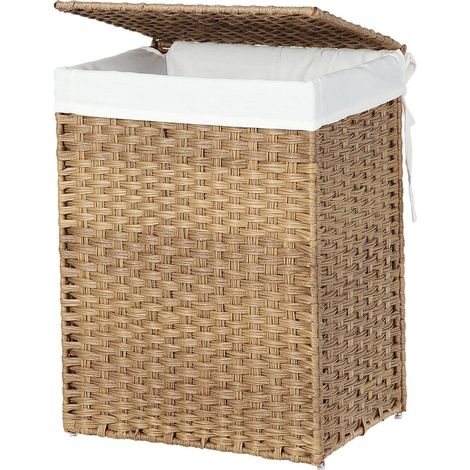 Cesto portabiancheria intrecciato a mano da 90 litri cesto portabiancheria in rattan sintetico con coperchio e manici pieghevole sacco interno rimovibile beige 120006700