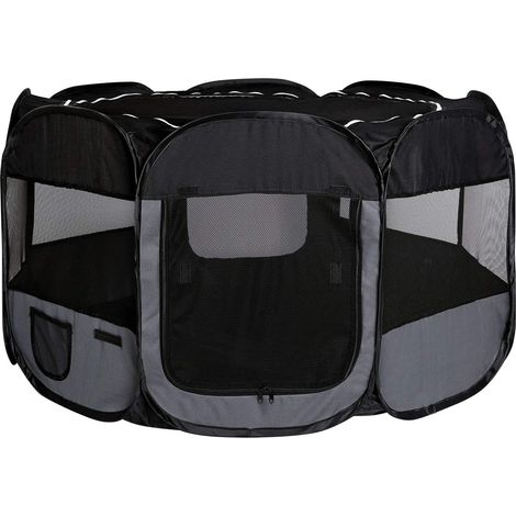 lionto Recinto per Cuccioli realizzato in Tessuto Oxford Recinto esterno per Animali 100 cm Ø Altezza 64 cm, Nero/Grigio (1/5)