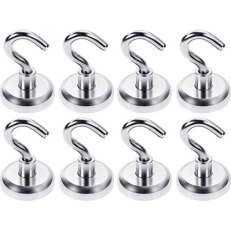 Crochets magnétiques, aimant puissant en néodyme 18 kg Force de traction, pour accessoires de cuisine, 25 mm, paquet de 8 (1/4)