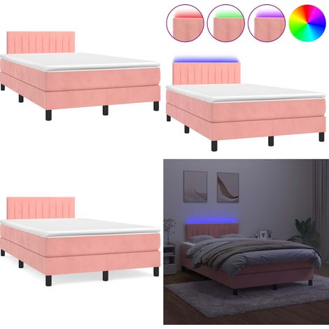 Sommier à lattes de lit et matelas LED rose 120x190 cm velours - Lit Plateforme - Lit Capitonné - Lit Design - Lit Double - Sommier Tapissier - Home & Living (1/5)