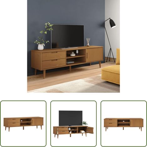 Bois de pin - Meuble TV MOLDE Marron 158x40x49 cm Bois de pin massif (1/5)