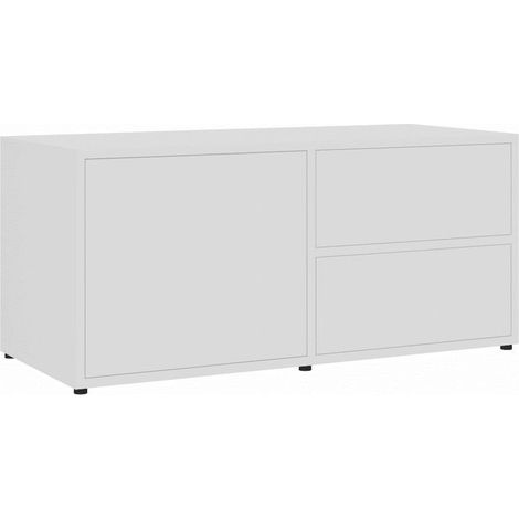 Meuble TV 1 porte 2 tiroirs bois blanc Ressi 80cm (1/3)