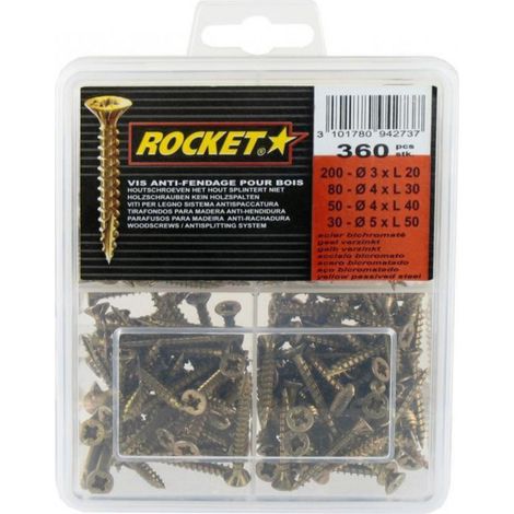 Sortiment 360 Holzschrauben Rocket Senkkopf PZ chromatierter Stahl