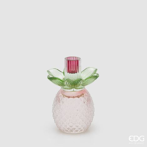 EDG Enzo De Gasperi Portacandela Flower in Vetro H 16 Cm D 12 Cm Verde Rosa