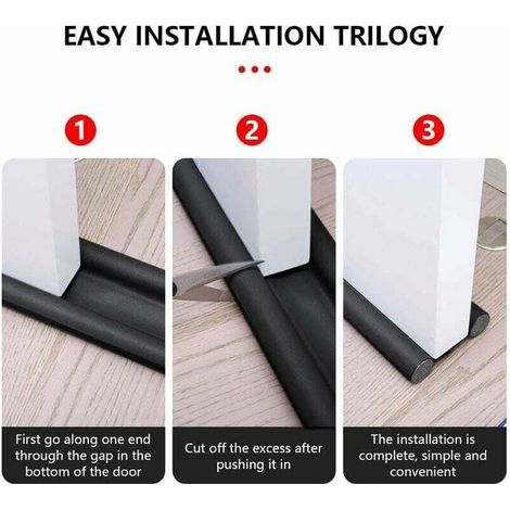 2PCS Bas de Porte Double Isolant,Boudin de Porte Stop Froid,Bas de Porte Isolant Double Protection Contre Courants d'air Anti Bruit (2PCS, Noir) (1/4)