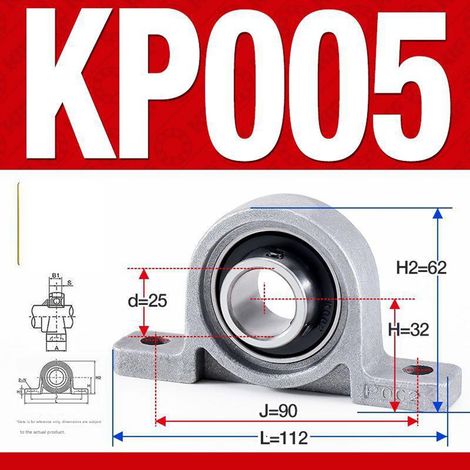 Satz mit 4 KP005 Stehlagern aus Zinklegierung – Vertikale Lagerhalterung mit 25 mm Bohrung für Getriebe und Maschinen, Silber