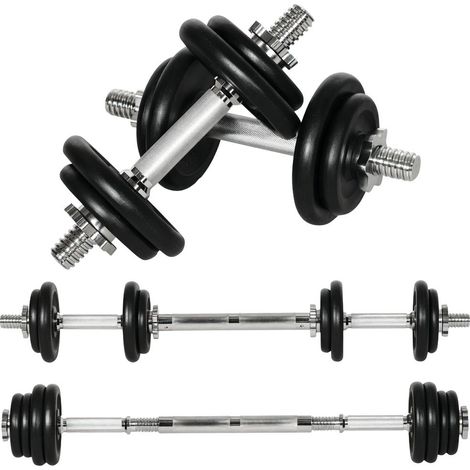 Pour Sportifs Changement Rapide Kit Haltères 2 en 1 et Barre de Musculation 20 kg avec 8 Disques Fer Noir (1/5)