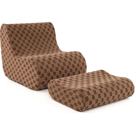 COSTWAY Sedia a Sacco con Pouf, Divano in Spugna ad Alta Elasticità, Fondo Antiscivolo e Copertura in Velluto Lavabile, Comoda Poltrona Pigra per Soggiorno Camera da Letto Sala Lettura (Marrone) (1/5)
