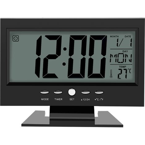 Horloge de Table numérique, réveil à Affichage LCD, Horloge de Chevet avec Calendrier et Affichage de la température pour Les Fournitures de Chambre à Coucher à la Maison(Noir) (1/5)
