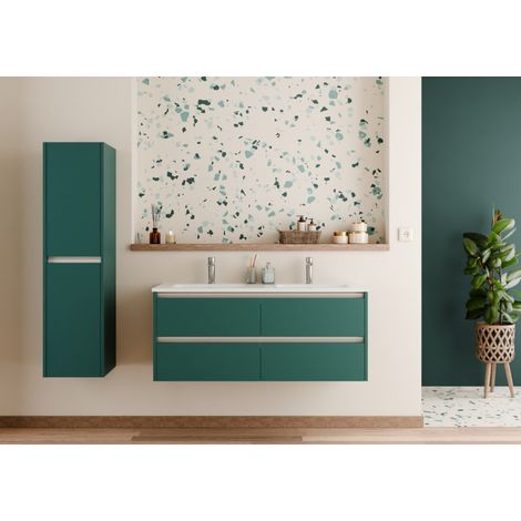 Sanitaire – Meuble double vasque 120cm en bleu canard – Plan en céramique avec 4 tiroirs soft closing – Dimensions L1200 x l455 x H500 mm (1/5)