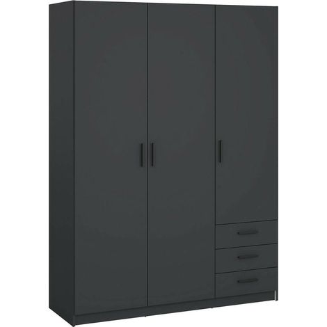 Dmora - Guardaroba 3 ante Thea, Mobile camera da letto, Cabina armadio portabiti, Armadio appendiabiti, 147x50 h200 cm, Grigio