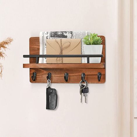 [JAMAIS UTILISÉ]CCYKXA 5 Crochets, Porte Clé Mural Porte Courrier, porte clef mural, Porte Courrier Mural en Bois Clef Mural Range Accroche Clef Décoratif, Porte-Courriers Bois. (1/4)