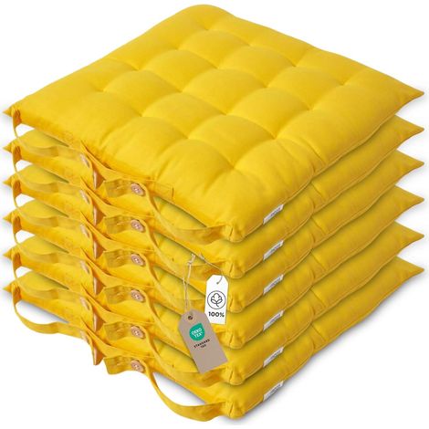 Galette de Chaise 40x40 cm, Lot de 6, Coussin de Chaise en Coton, Coloris Jaune (1/5)