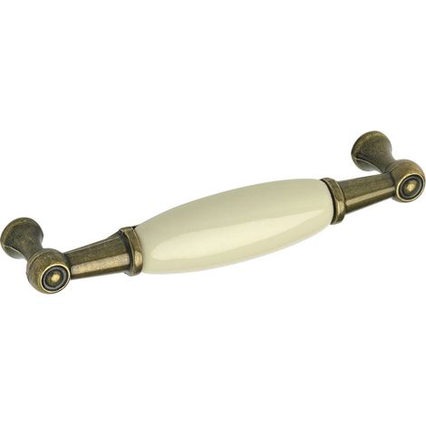 Griff Oxnard LA 96 mm, Porzellan/zinn hellbeige/messing antik brüniert (1/2)