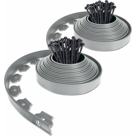 Bordure de jardin flexible 20 mètres en PE recyclé – Lot de 60 piquets inclus – Hauteur 5 cm – Épaisseur 4 mm – Couleur gris – Délimitation propre et durable