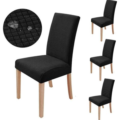 (Schwarz) 6er-Set Stretch-Stuhlhussen, Stuhlschutz für Esszimmerstühle, waschbar - Crezuo