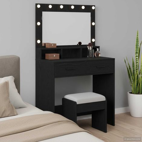 Schminktisch mit Regal Schwarz Eichen-Optik 79 x 41 x 135 cm