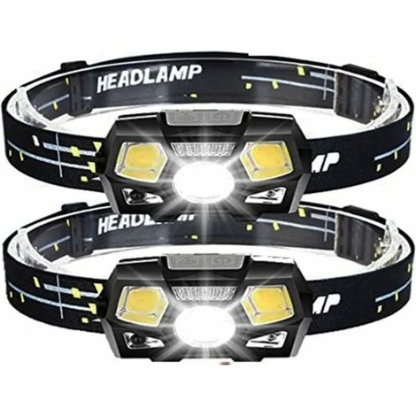 Lot 2 lampes frontales LED 800 lumens, détecteur mouvement, rechargeables USB, mains libres étanches, camping randonnée YYV (1/4)
