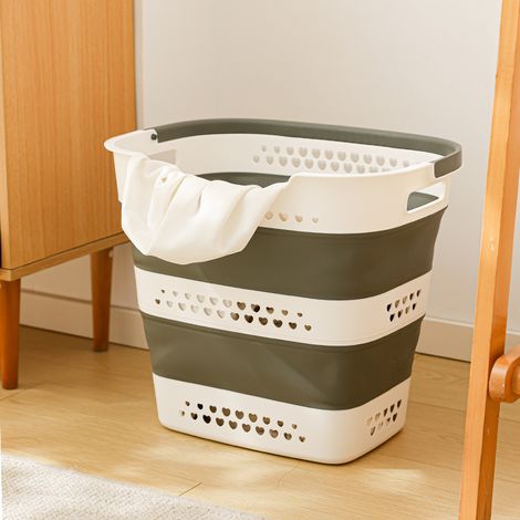 Panier à Linge Escamotable 42 L avec Poignées, Bac en Plastique Pliable et Respirant pour Vêtements, Gris foncé (1/5)