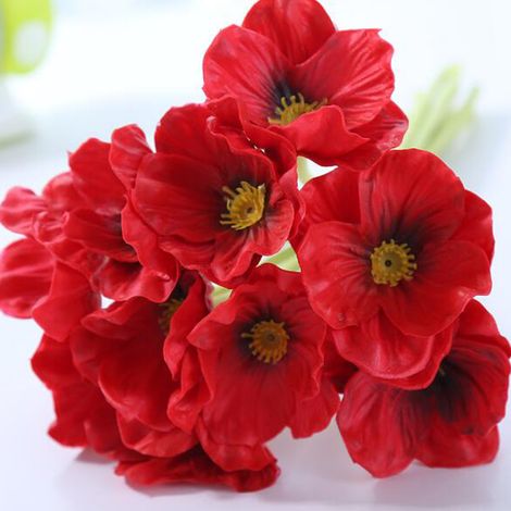 10 fleurs artificielles coquelicots rouges en PU 33 cm bouquet déco mariage fête centre de table