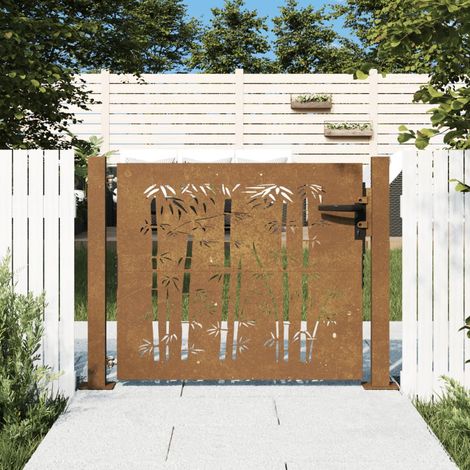 Puerta de jardín 100x100 cm de acero corten con diseño de bambú vidaXL (1/5)