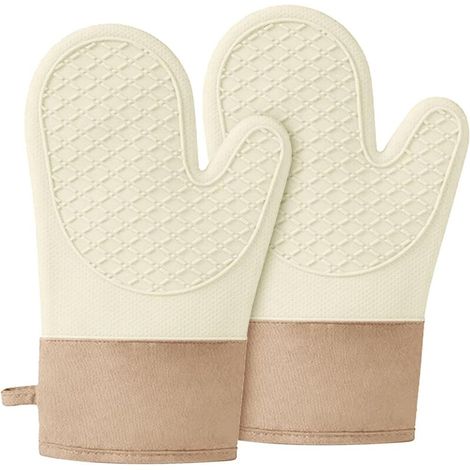 Gants en silicone résistants à la chaleur avec doublure douce, antidérapants, indispensables en cuisine (beige - 1 paire) (1/5)