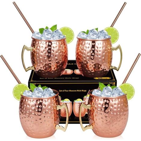 Moscow Mule Glas-Set, 4 Moscow Mule Becher mit 4 Strohhalmen (1/4)