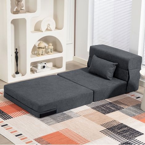 3-in-1 Klapp-Sessel, Bett 210 x 80 x 15 cm, aus Schaumstoff, dunkelgrau HAVRYA (1/5)