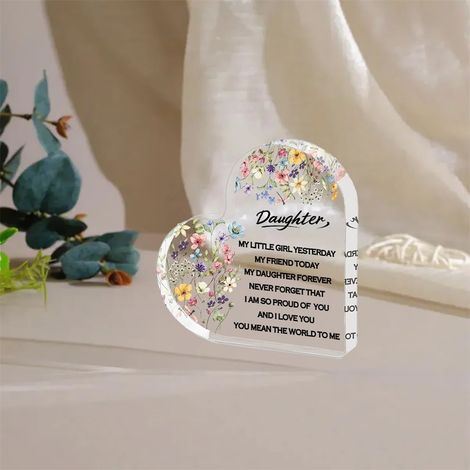 Plaque décorative acrylique cœur, objet à poser sur bureau, cadeau souvenir pour proches et amis（10 cm) (1/3)