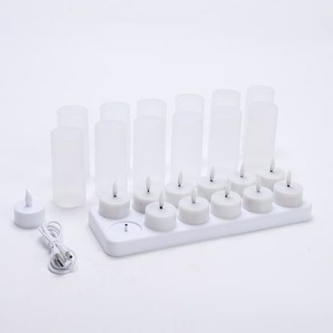 Rechargeable LED Warm Lights, Flickering Flameless Lights, 12 Pcs Electric Battery Lights with Charging Base for Christmas Decorations (1/4)