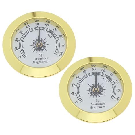 2 Pcs 38 mm Rond en Alliage Hygromètre pour Moniteur Précis étui de Guitare Étui à Cigares Serre Cave à Vin Entrepôt Classeur Or (1/4)