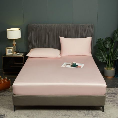 Drap Housse en Bambou Lyocell 200x200cm Rose Clair Boxspring Frottee Sur-matelas Motif Fibre de Bambou Housse de Couette Drap Housse Uni pour Matelas Épais jusqu'à 25-30 cm (1/5)