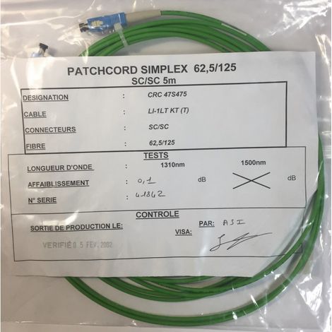 CRC 47S475 - 5 meters Fiber Optic Cable 62.5/125 SC/SC Simplex