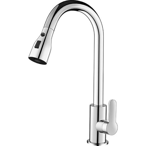 Robinet de cuisine extractible avec douchette, mitigeur de cuisine pivotant à 360°, robinet en acier inoxydable, 4 modes de pulvérisation, rétractable de 70 cm, robinet d'évier de cuisine moderne (1/4)