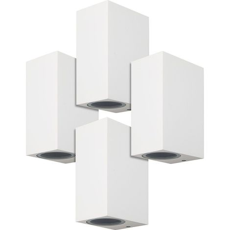 Arum Lighting – Lot de 4 appliques extérieures blanches rectangulaires 2x GU10 – IP54 – Fonte d'aluminium – 150 mm de hauteur – 68 mm de largeur