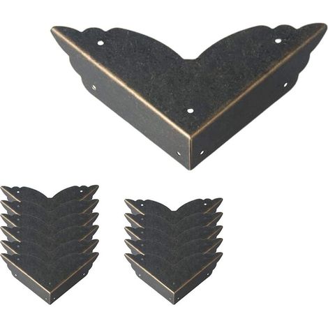 Lot de 12 protections d\'angle vintage en métal - Style antique - Protection des bords de meubles - Pour table, coffre, boîte à bijoux (1/5)
