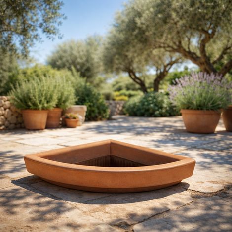 Sottovaso per vaso angolare in resina per piante e fiori "Made in Italy" da esterno -40x40 cm / Impruneta (1/4)