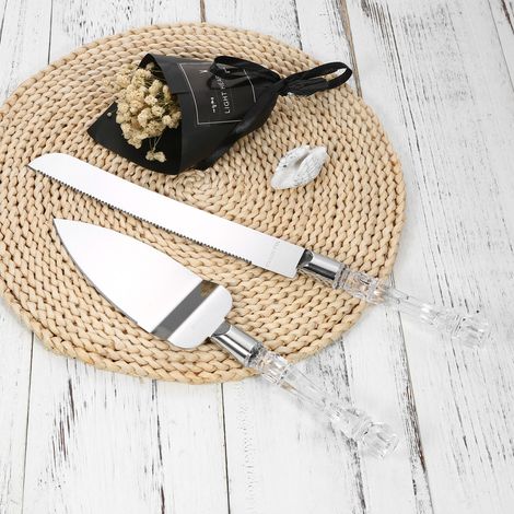Couteau et pelle à gâteau mariage inox manche cristal set découpe gâteau avec boîte pour anniversaire de mariage réception (1/4)