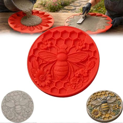 Moule silicone réutilisable pour dalles de jardin 40 cm, motifs tournesol/flocon/abeille à peindre, création chemin de jardin béton (1/5)