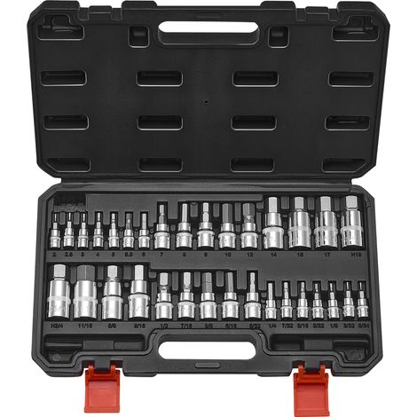 VEVOR Jeu de Douilles Hexagonales 32PCs SAE et Metriques, Douille a Embout en Acier Allie S2 et Acier Cr-V, Entrainements 1/4 po, 3/8 po et 1/2 po (6,35 mm, 9,5 mm, 12,7 mm
), avec Coffret, Mecanicien (1/5)