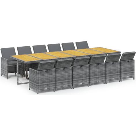 Maison Exclusive - 13-tlg. Garten-Essgruppe mit Kissen Poly Ratta