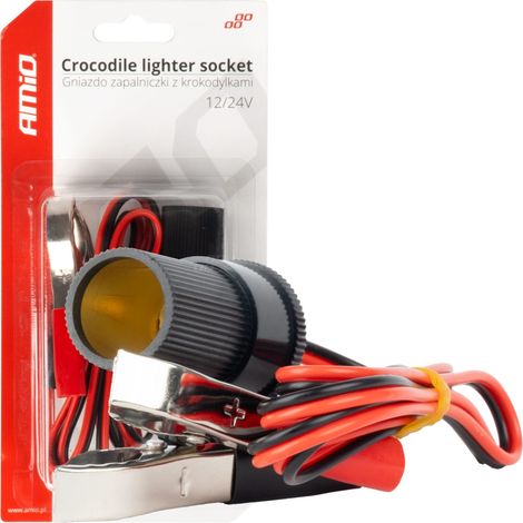 Adattatore per presa accendisigari con morsetto a coccodrillo, uscita 12V 24V, 100 cm, amio-03804 (1/3)