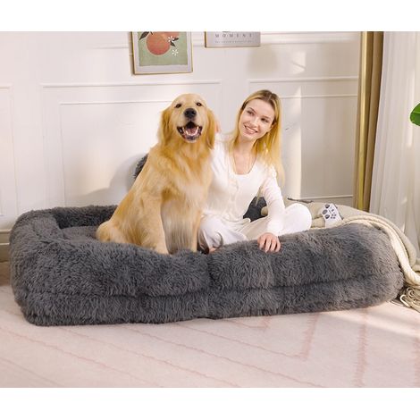 LEDANDER Lit pour animaux de compagnie en forme humaine, pouf, chaise de jeu de sol réglable à cinq positions, convient au salon, tissu peluche, Gris foncé (1/5)