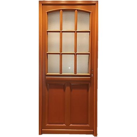 Gd Menuiseries – Porte d'entrée bois vitrée Alena H215 x L90 cm – Ouverture à gauche – Épaisseur cadre 4 cm – Pour espaces standards (1/5)