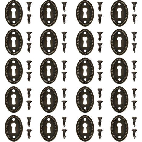 20pcs Couvercles de Trou Serrure Ovales Antiques avec Vis de Fixation Plaques d'écusson Trou pour Tiroir de Porte d'armoire Coffre 36.5x24mm (1/4)