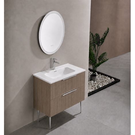 Meuble salle de bain KANO 120 cm sur pieds avec vasque céramique coloris chêne prémonté (1/5)
